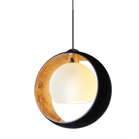 Besa Lighting Pogo Cord Pendant, Black/Inner Gold and Opal Matte, Bronze Finish, 1x5W LED 1XT-4293GF-LED-BR